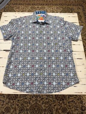 ROBERT GRAHAM Shirt Size 2XLT Cotton BLACK White CHARCOAL Abstract MEDALLION